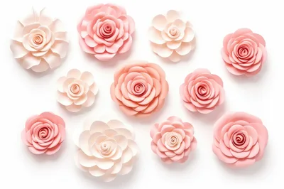 Collection Of Handmade Paper Flowers On White Background