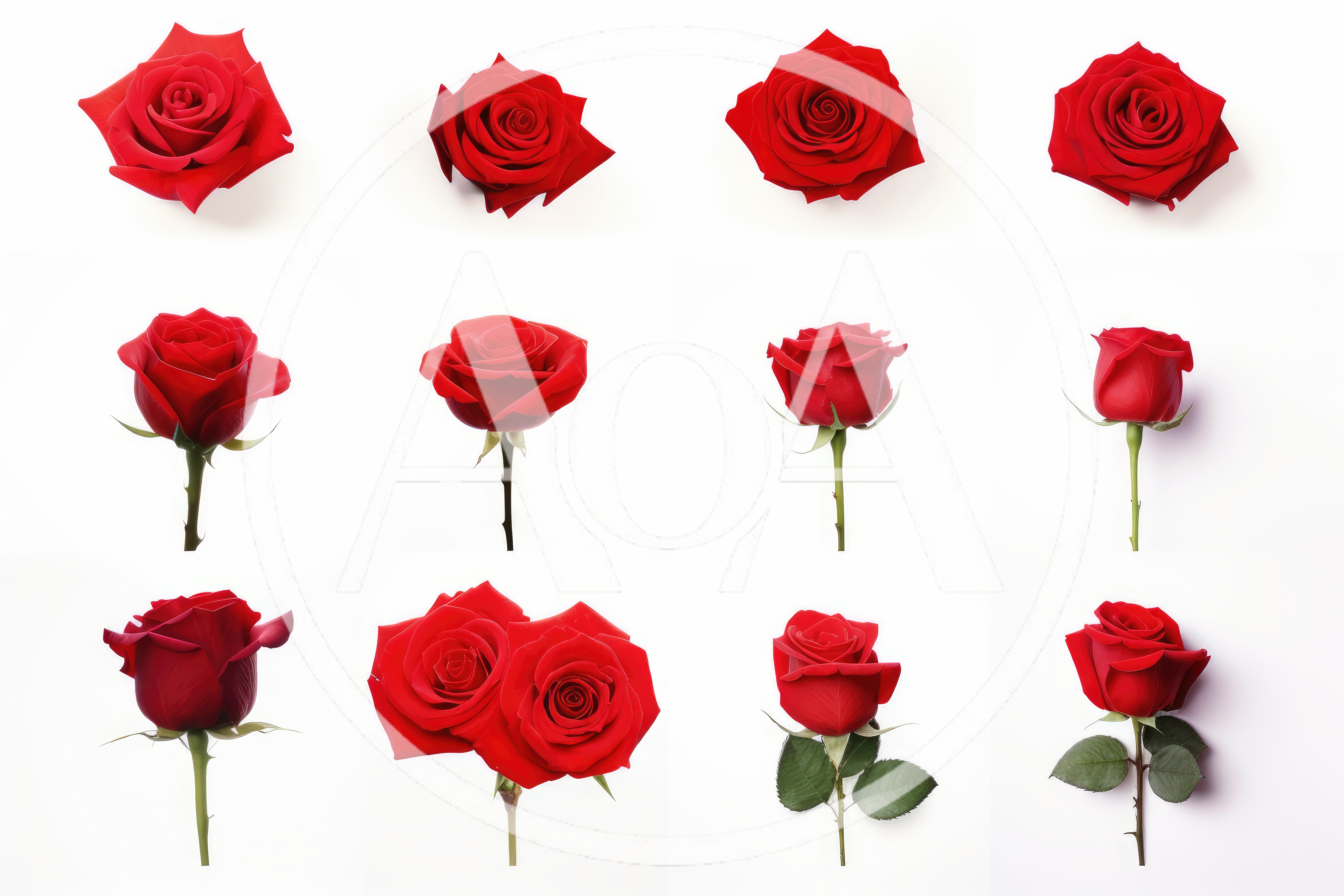Collection Of Red Roses On White Background