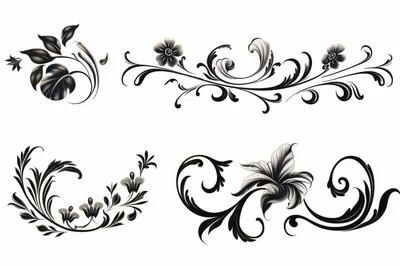 Set of Four Decorative Floral Flourish Ornaments