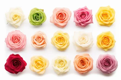 Collection Of Colorful Rose Blooms On White Background