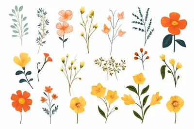 Set Of Hand Drawn Botanical Floral Elements