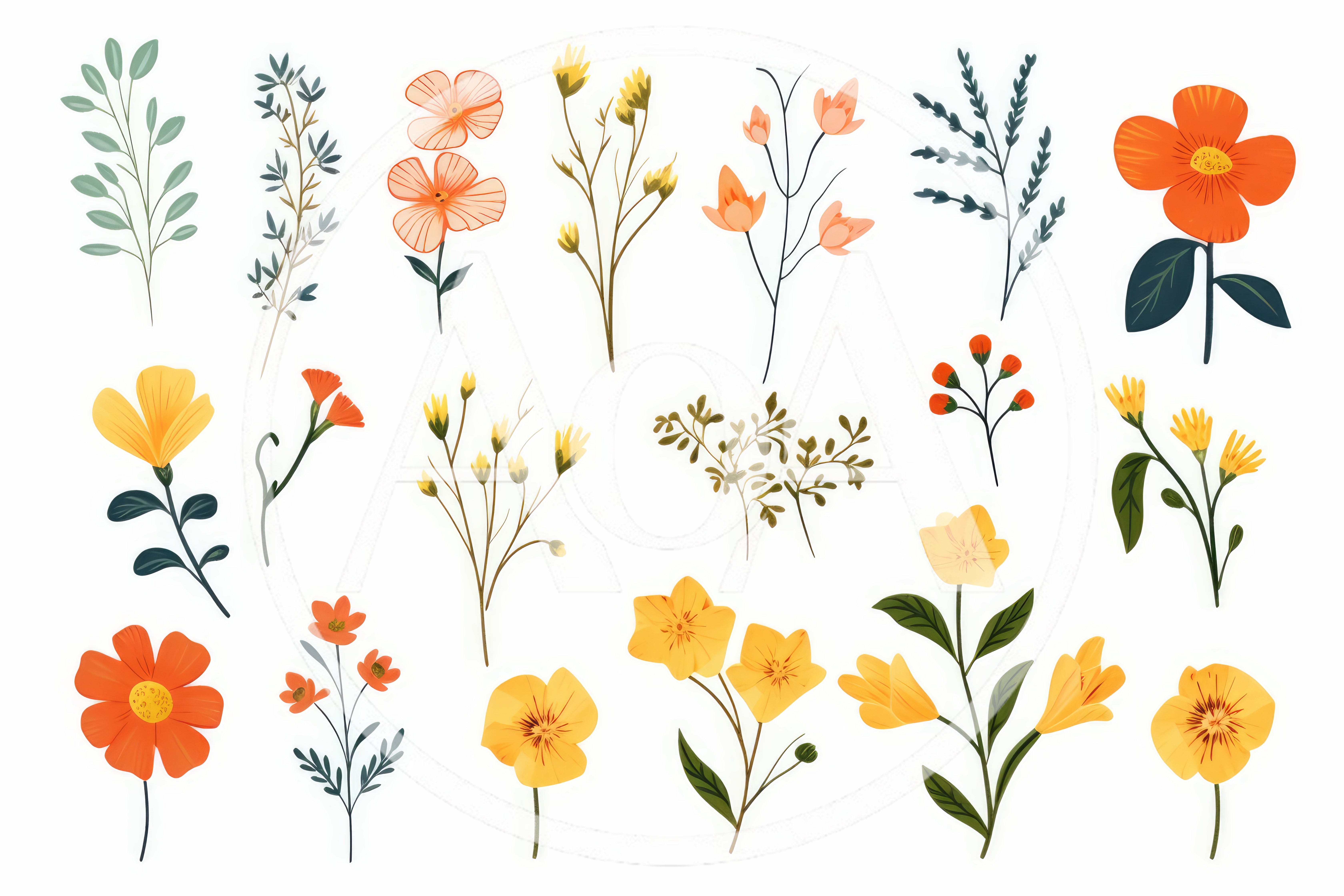 Set Of Hand Drawn Botanical Floral Elements
