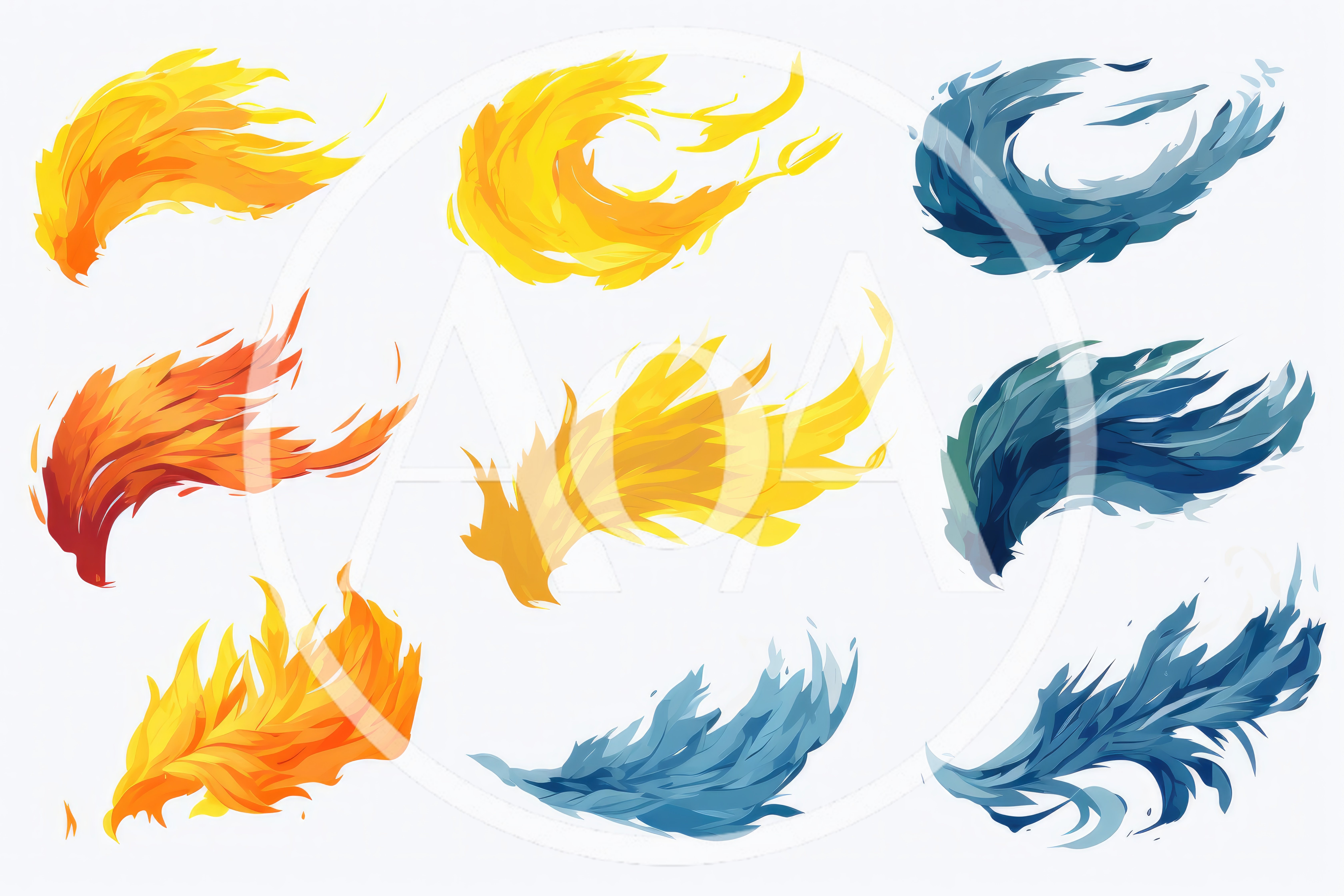 Set of Stylized Fire and Water Elemental Effects