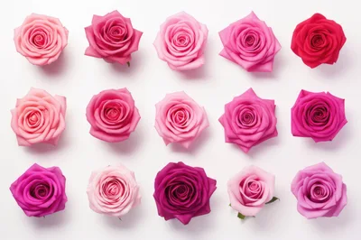 Top View Of Assorted Pink Roses On White Background