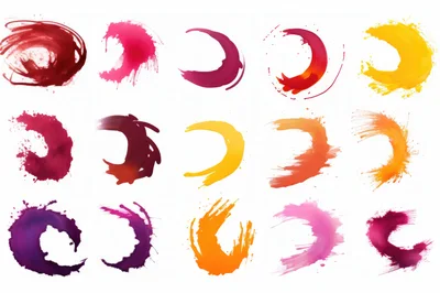 Collection of Colorful Abstract Paint Splatter Circular Strokes