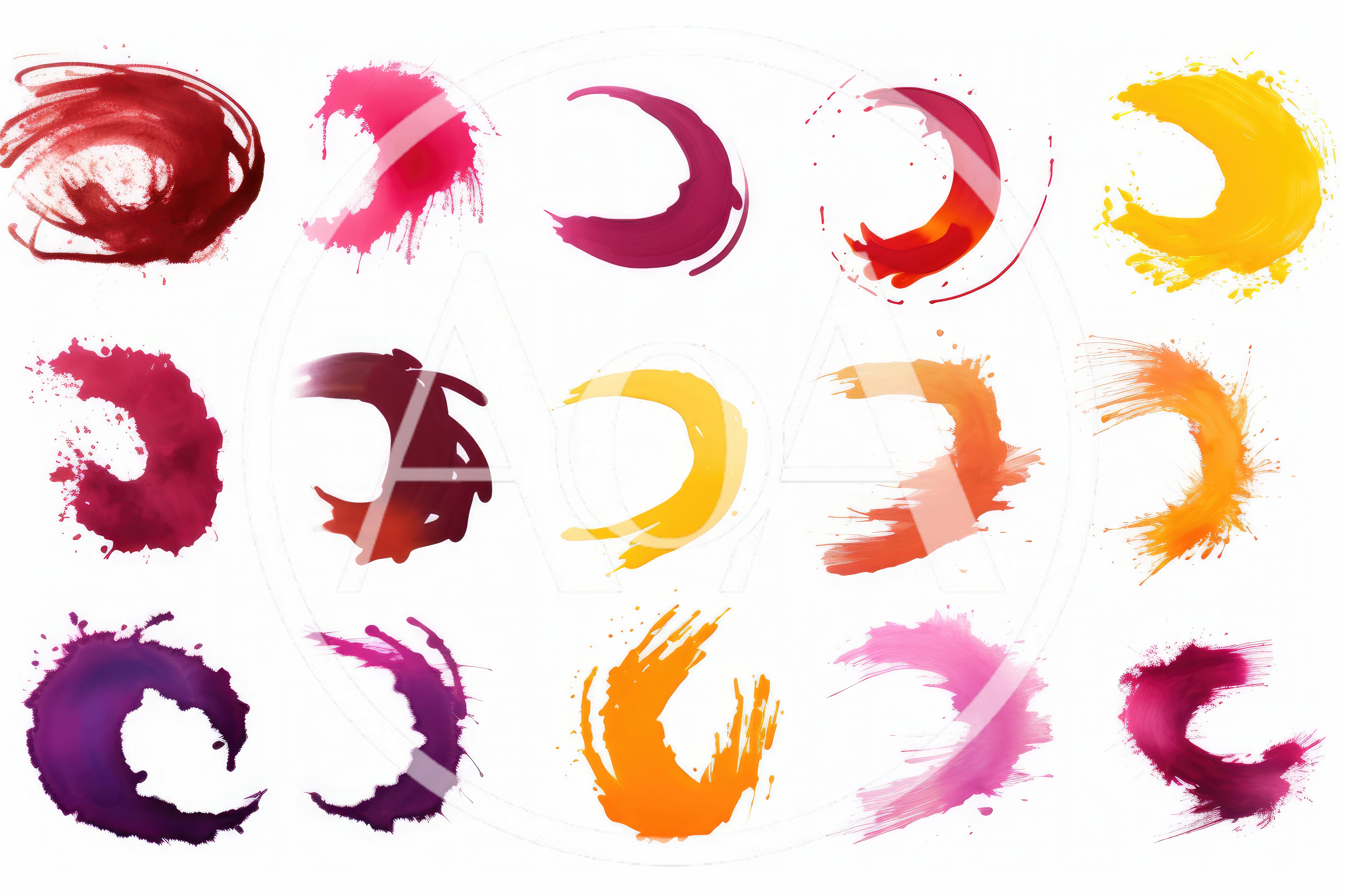Collection of Colorful Abstract Paint Splatter Circular Strokes
