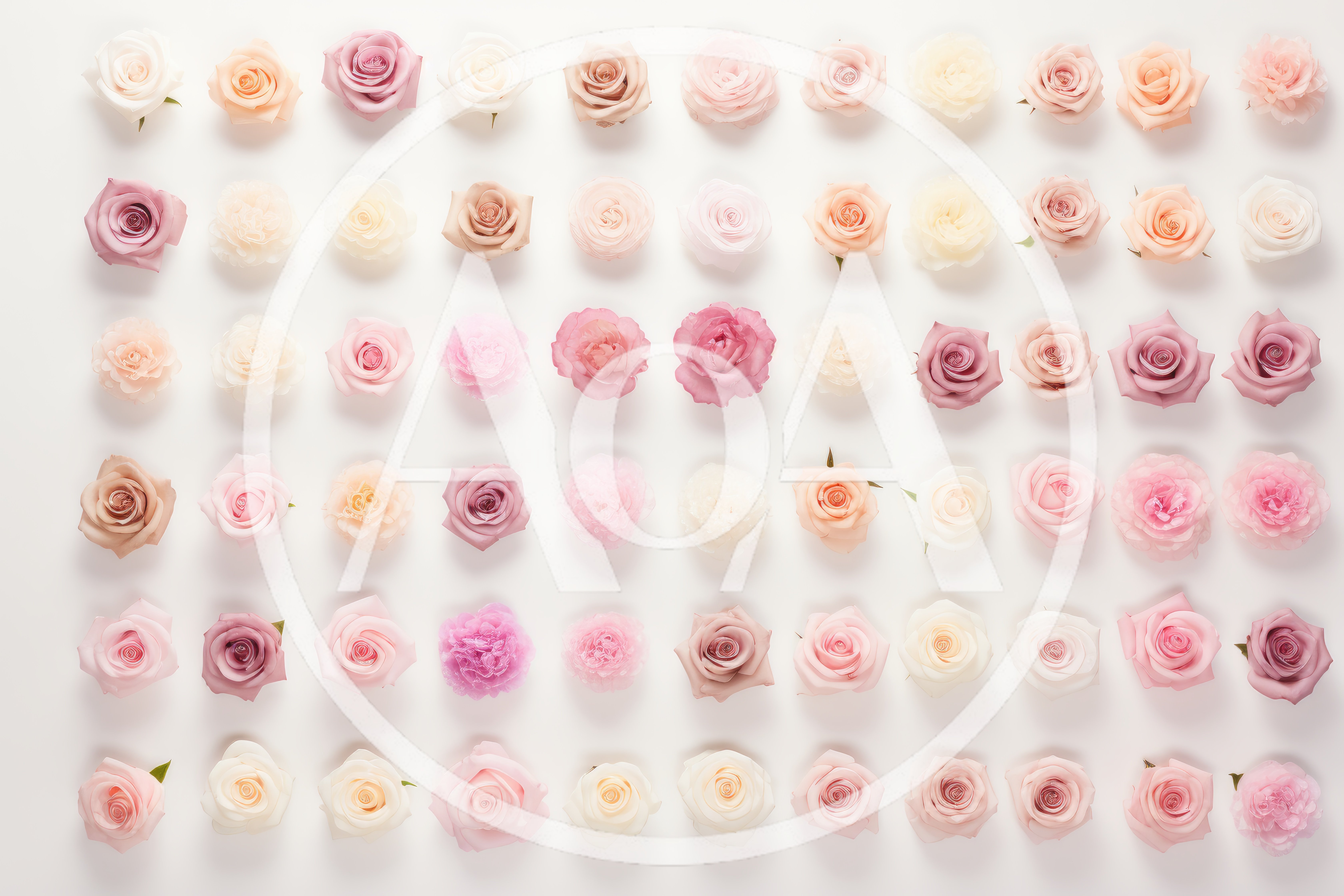 Grid Of Assorted Pastel Roses On White Background