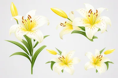 Set of Beautiful White Lily Flowers