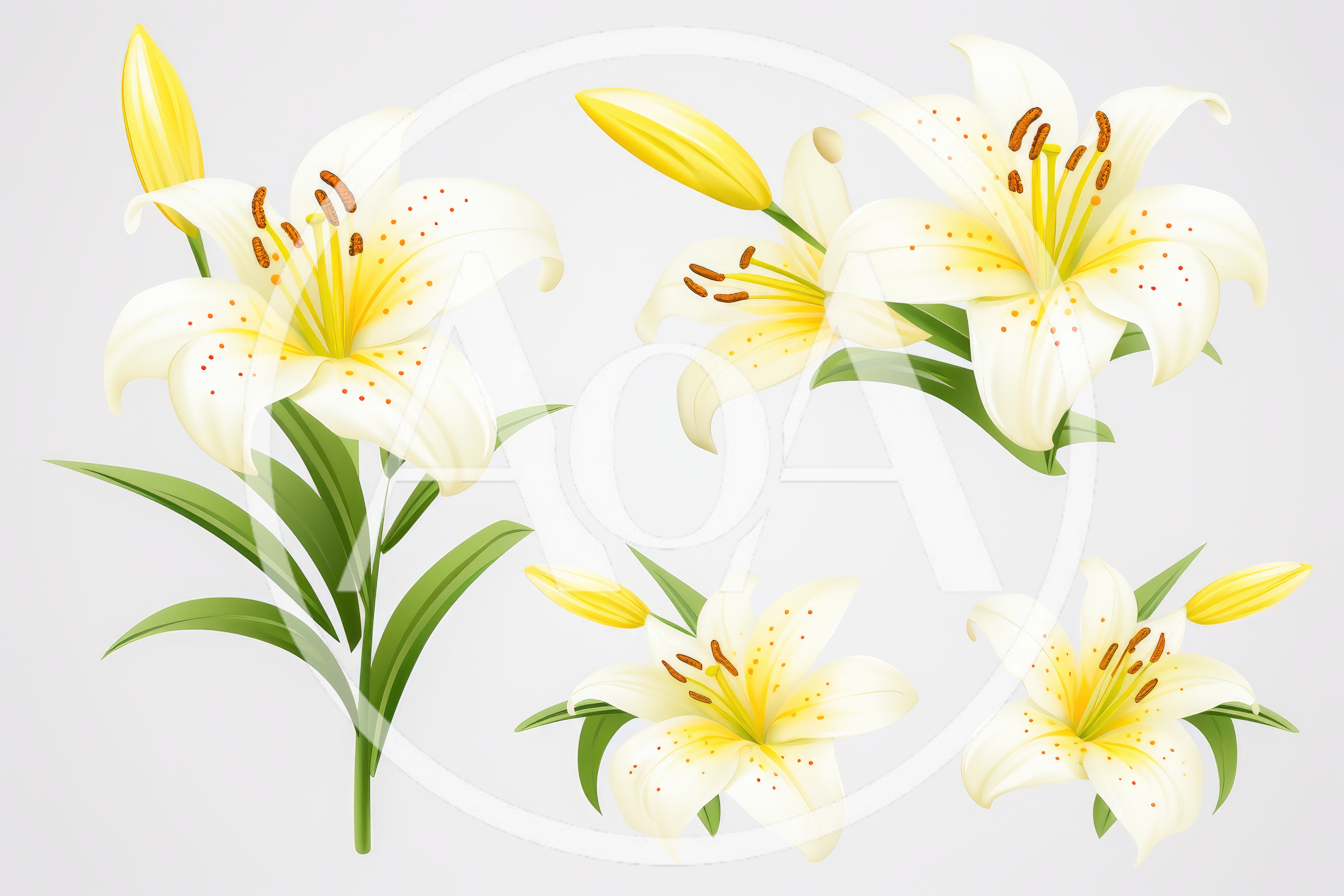 Set of Beautiful White Lily Flowers