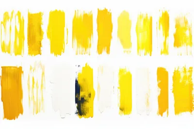 Collection Of Yellow Paint Brush Strokes On White Background
