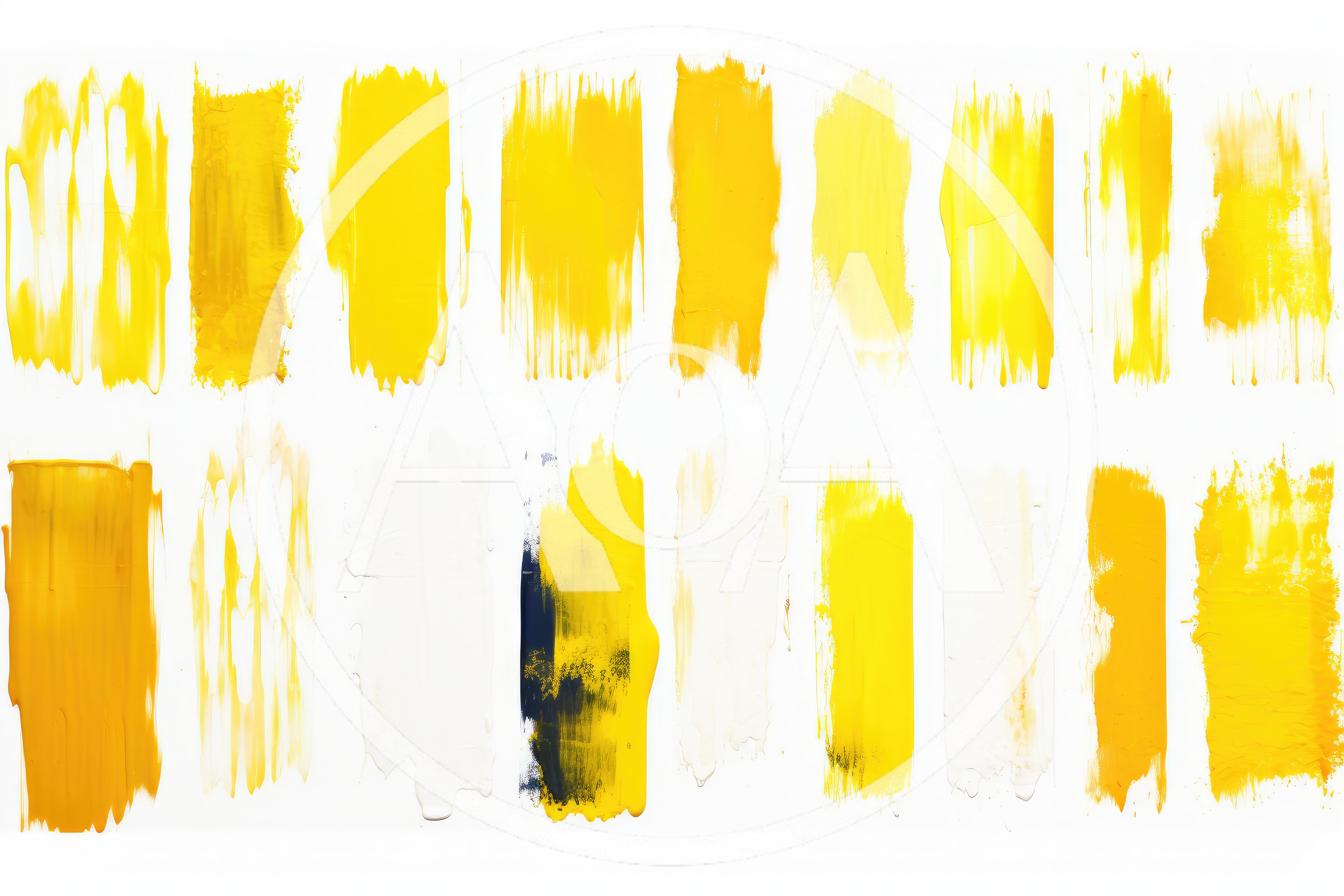 Collection Of Yellow Paint Brush Strokes On White Background