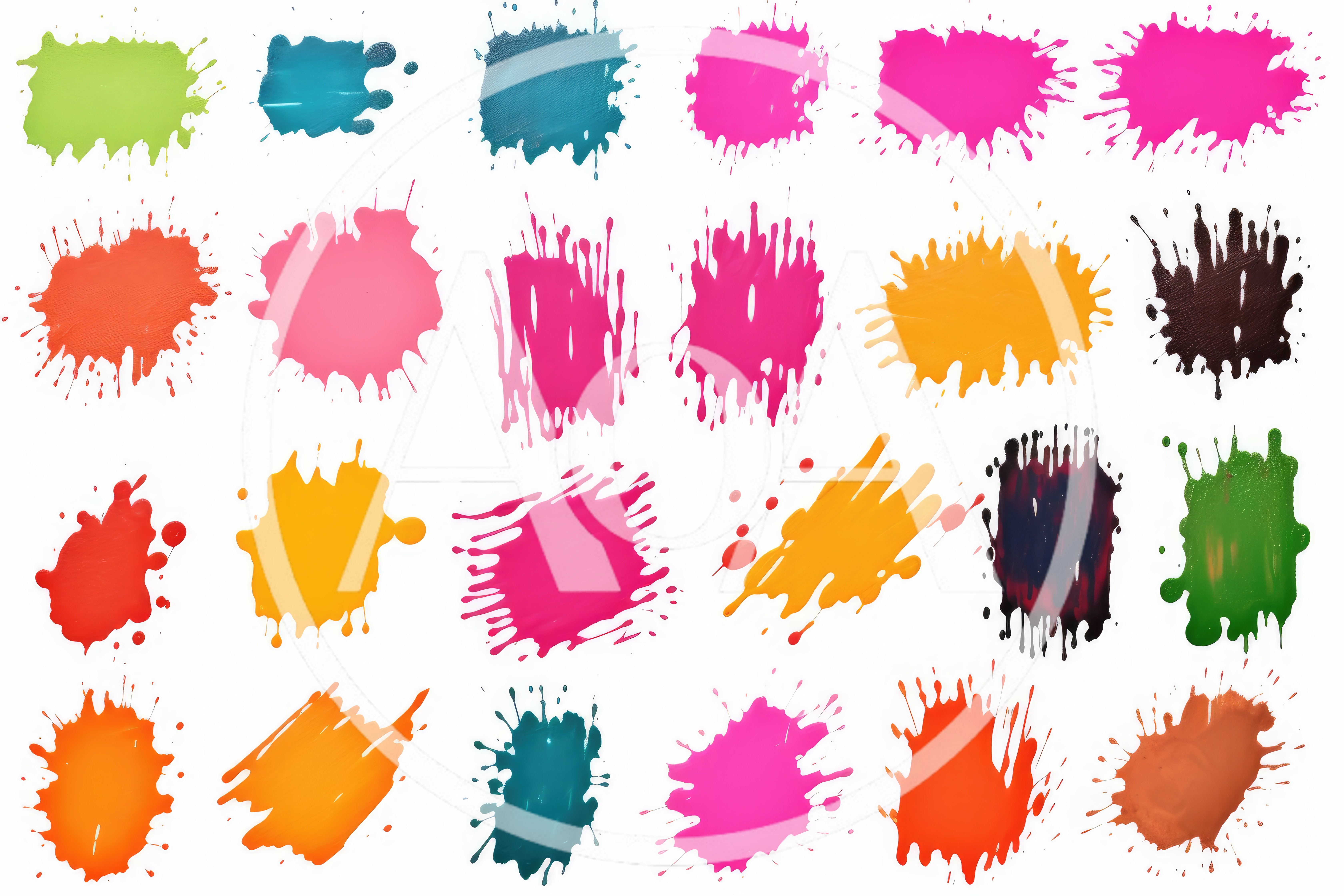 Collection of Colorful Paint Splatters and Ink Blots