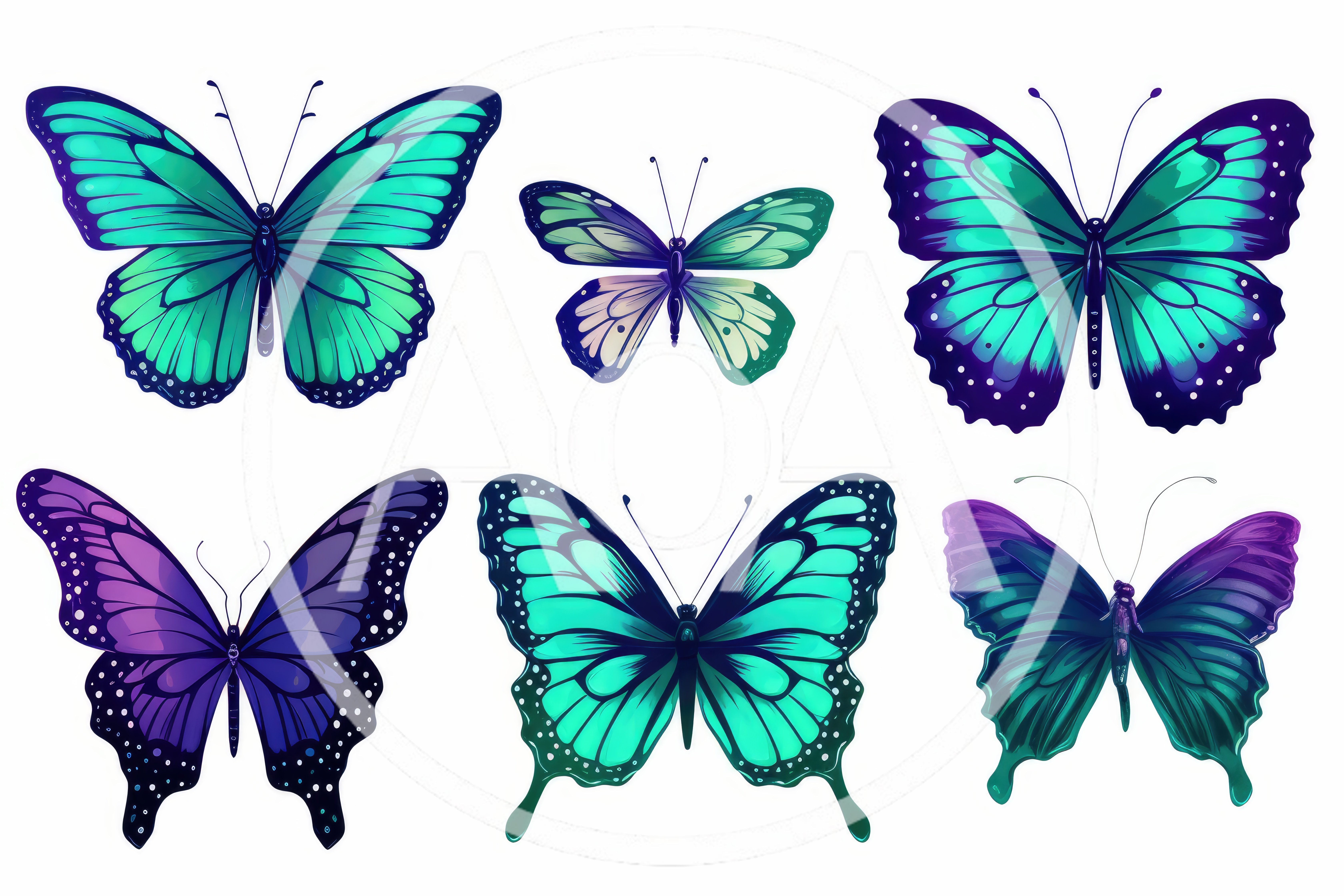 Collection Of Six Vibrant Digital Butterfly Illustrations