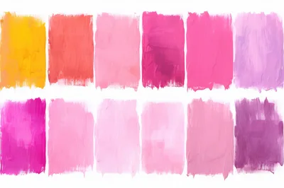 Collection Of Twelve Vibrant Pink And Yellow Paint Swatches