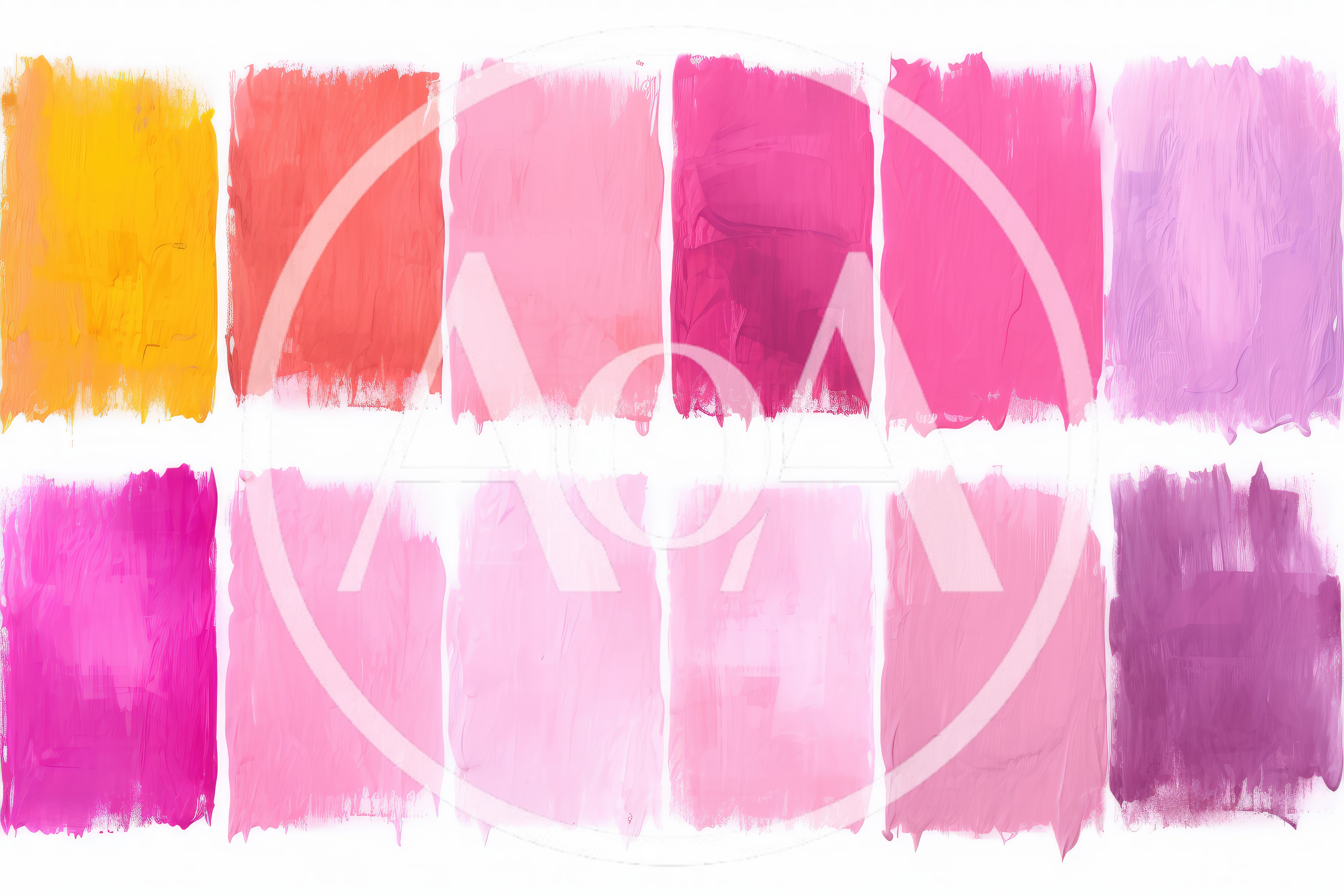 Collection Of Twelve Vibrant Pink And Yellow Paint Swatches