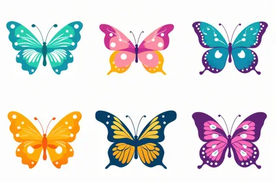 Set Of Six Colorful Decorative Butterfly Illustrations