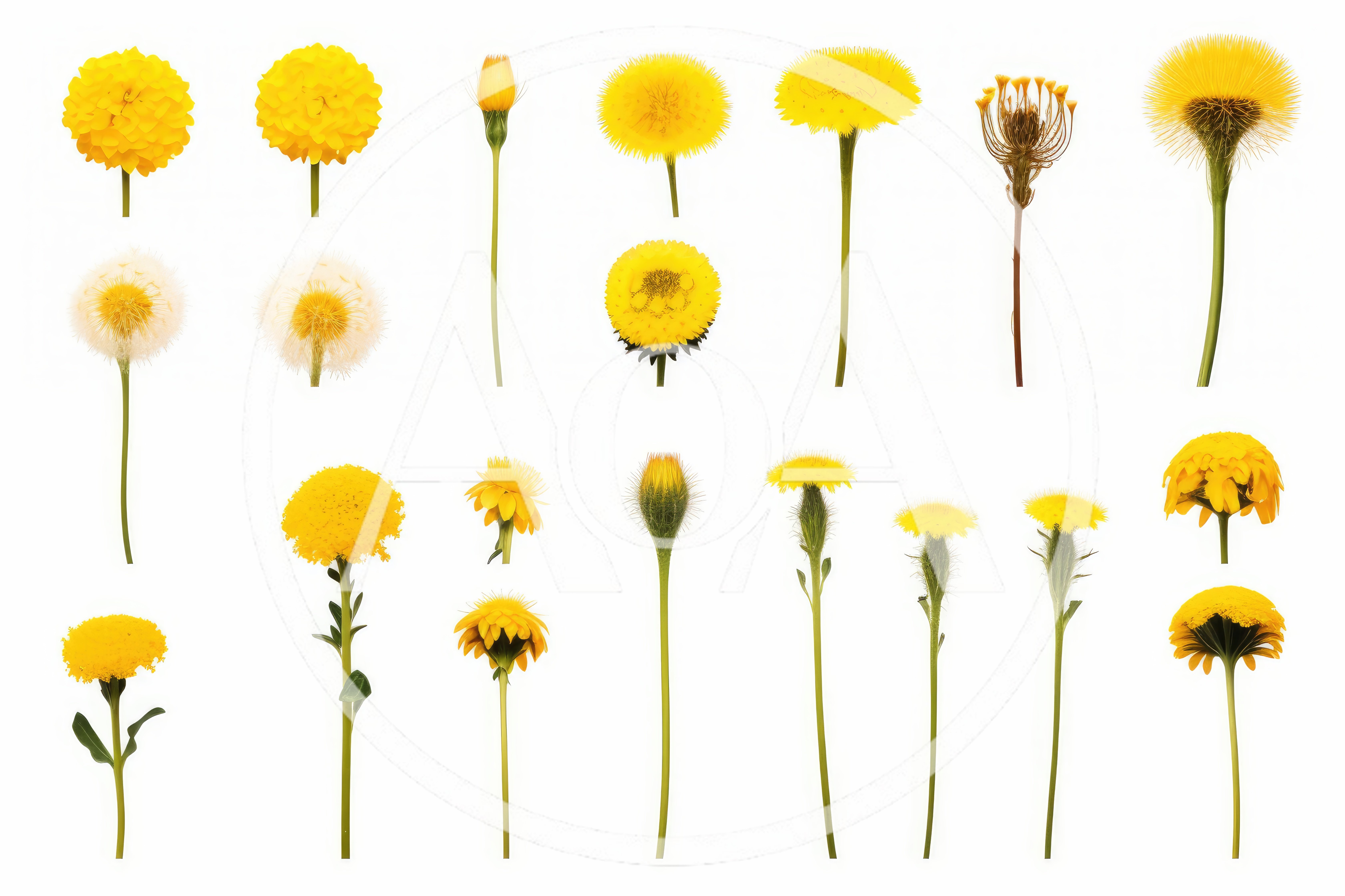 Collection of Dandelion Flowers and Seed Heads