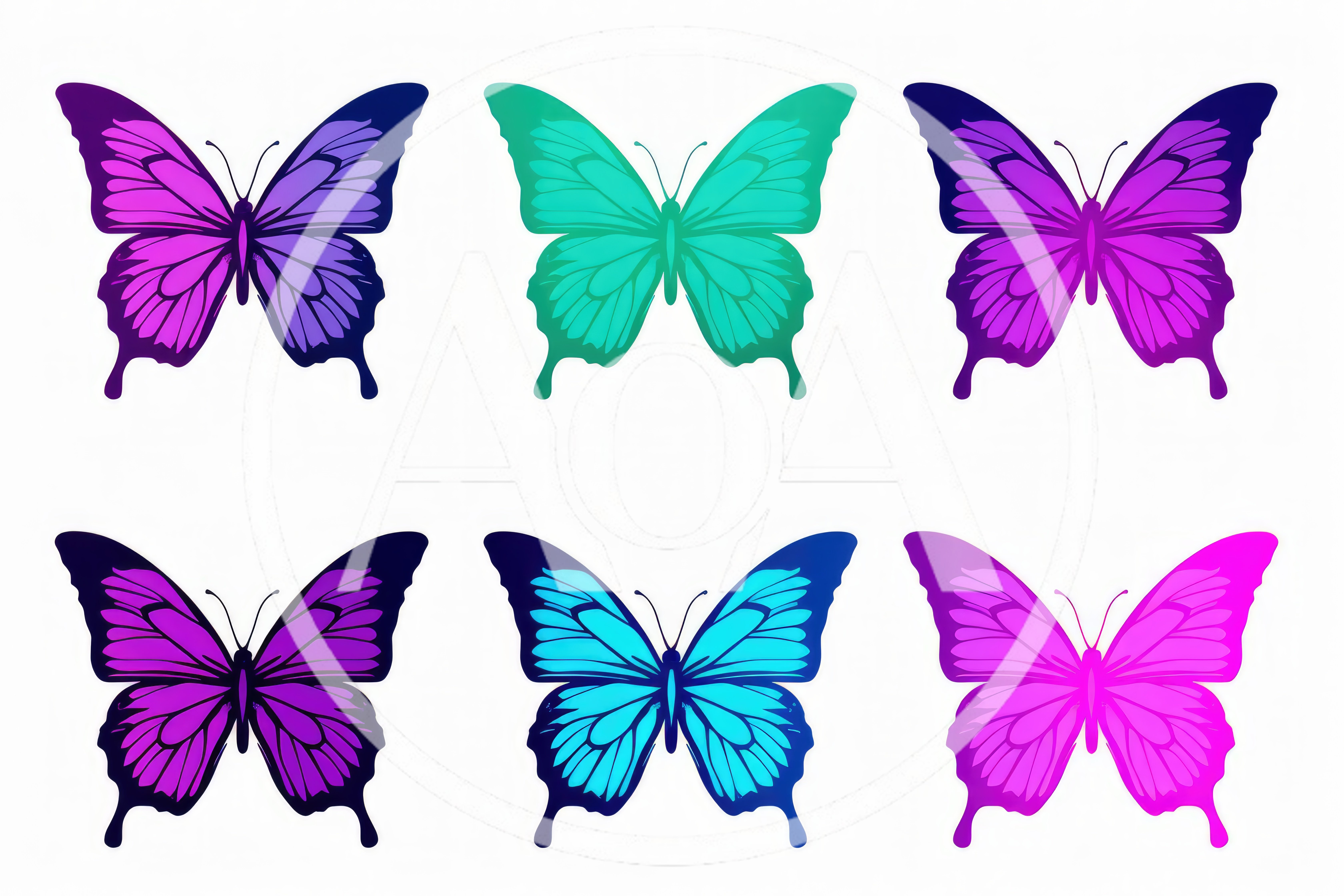 Set Of Six Colorful Butterfly Illustrations
