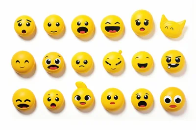 Collection Of Yellow Emoji Faces On White Background