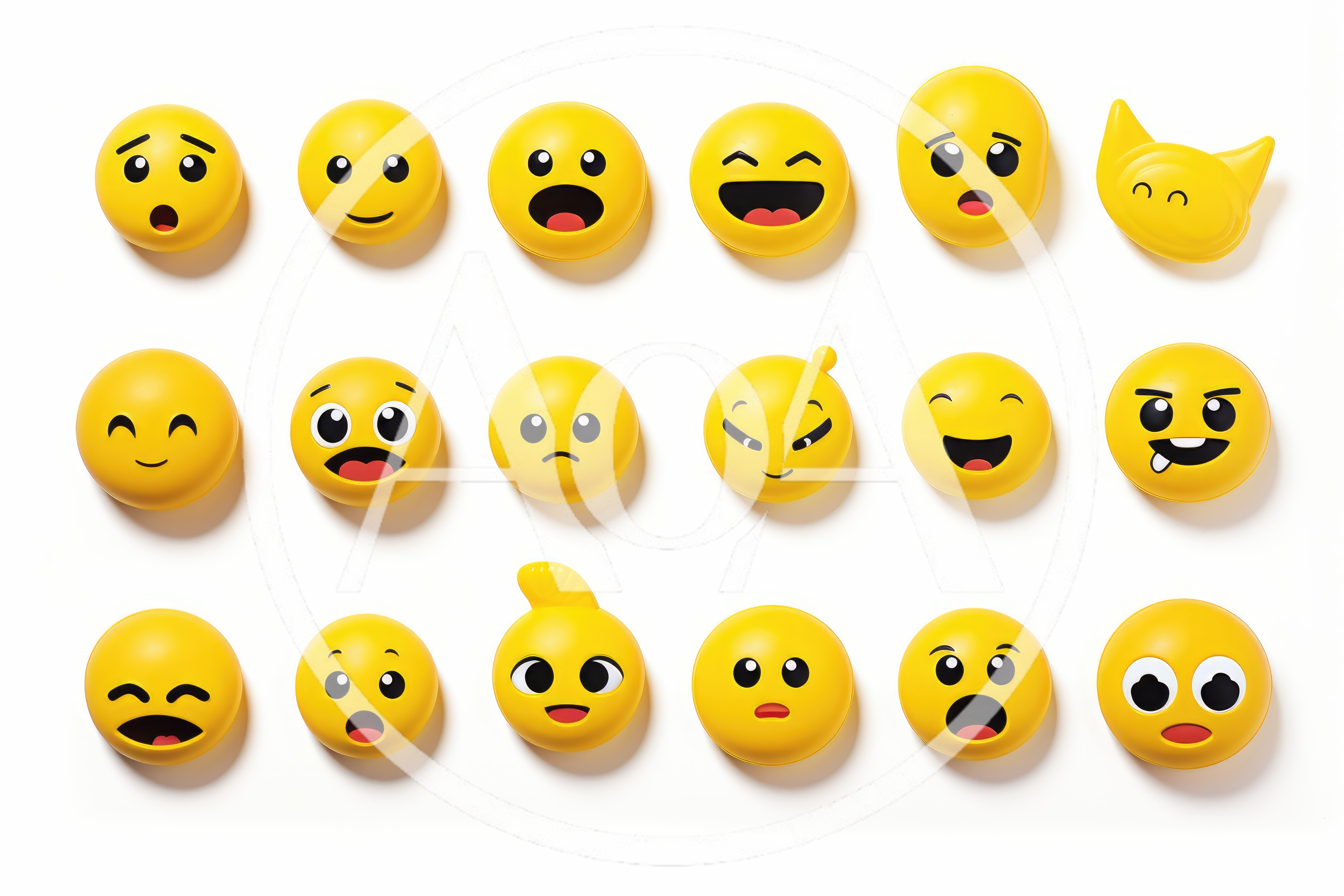 Collection Of Yellow Emoji Faces On White Background