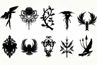 Set Of Ten Gothic Style Black Silhouette Vector Icons