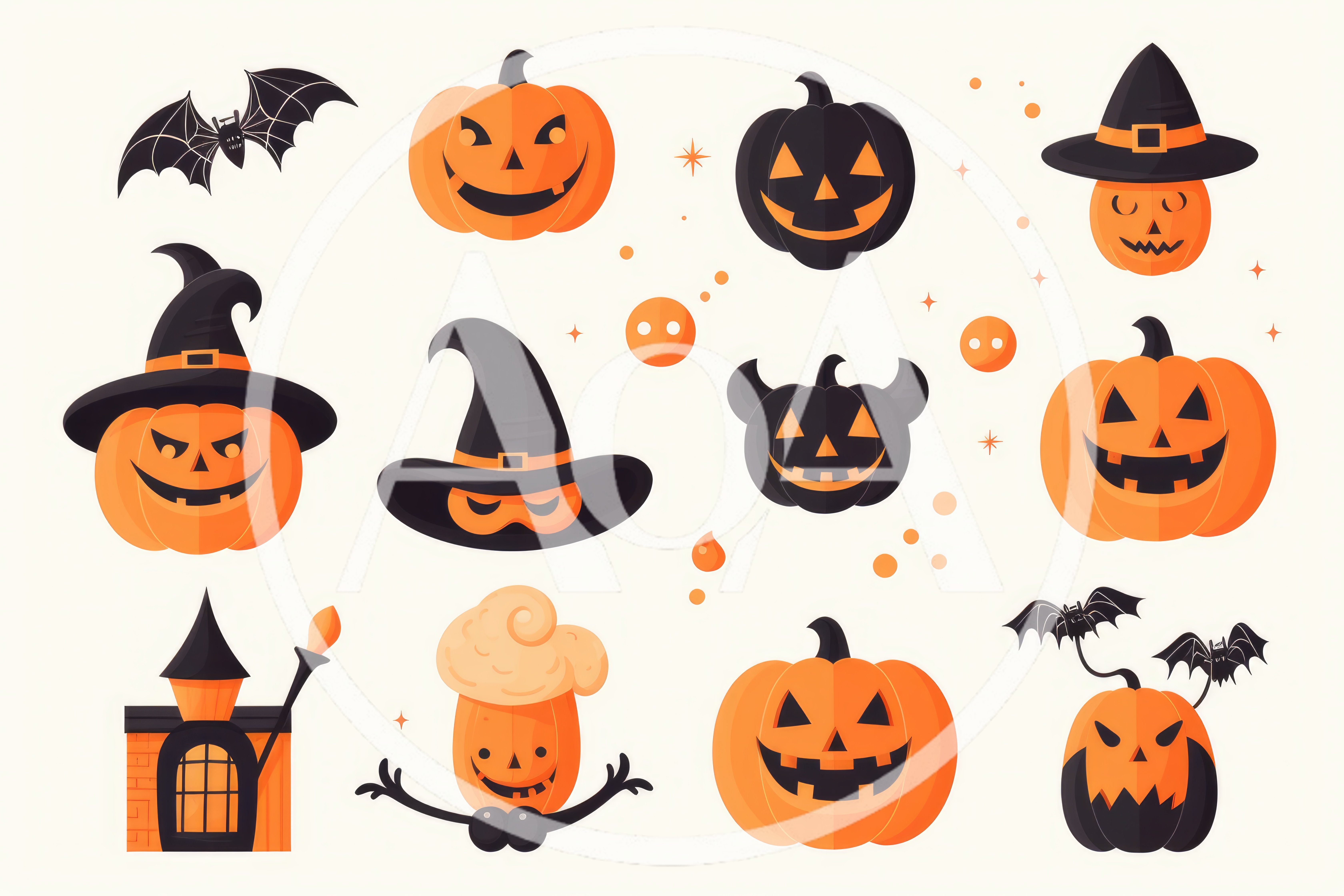 Halloween Pumpkin And Bat Vector Icon Set
