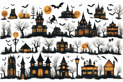 Halloween Haunted House And Spooky Elements Collection