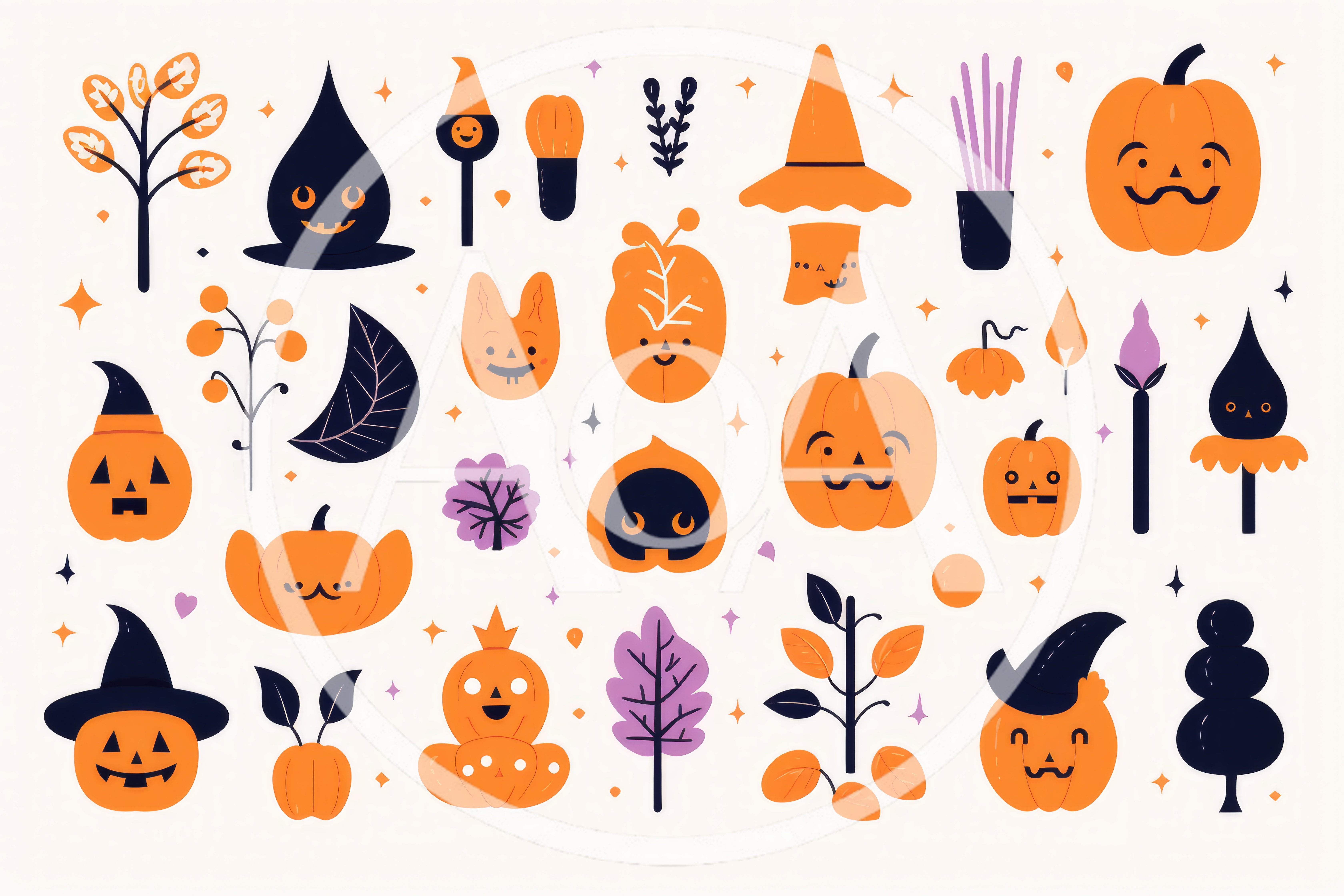 Cute Halloween Pumpkin And Spooky Icon Set