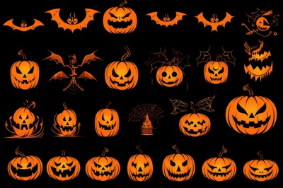 Collection Of Halloween Jack O Lanterns And Bats
