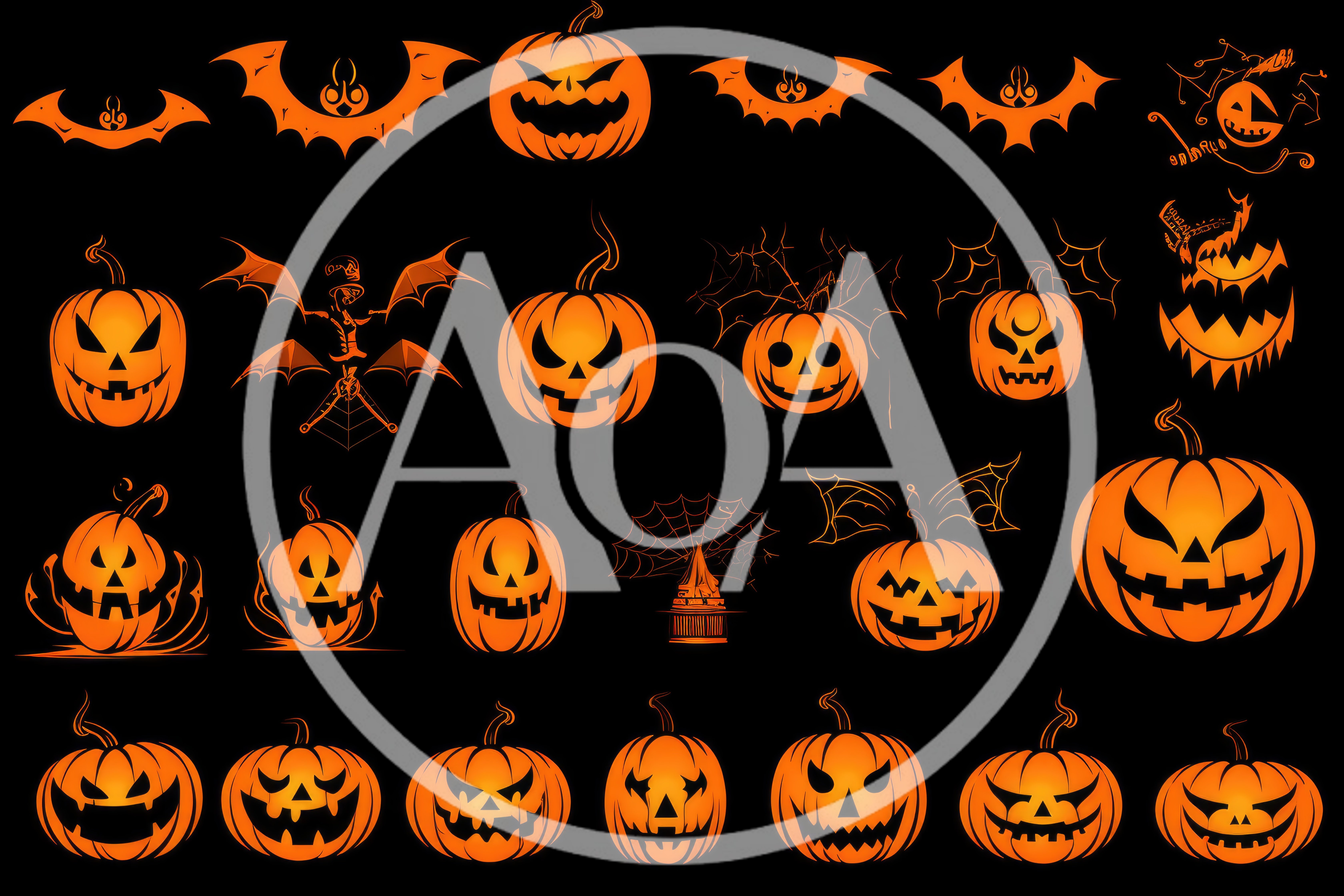 Collection Of Halloween Jack O Lanterns And Bats