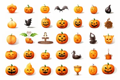 Collection of Halloween Pumpkins and Spooky Icons