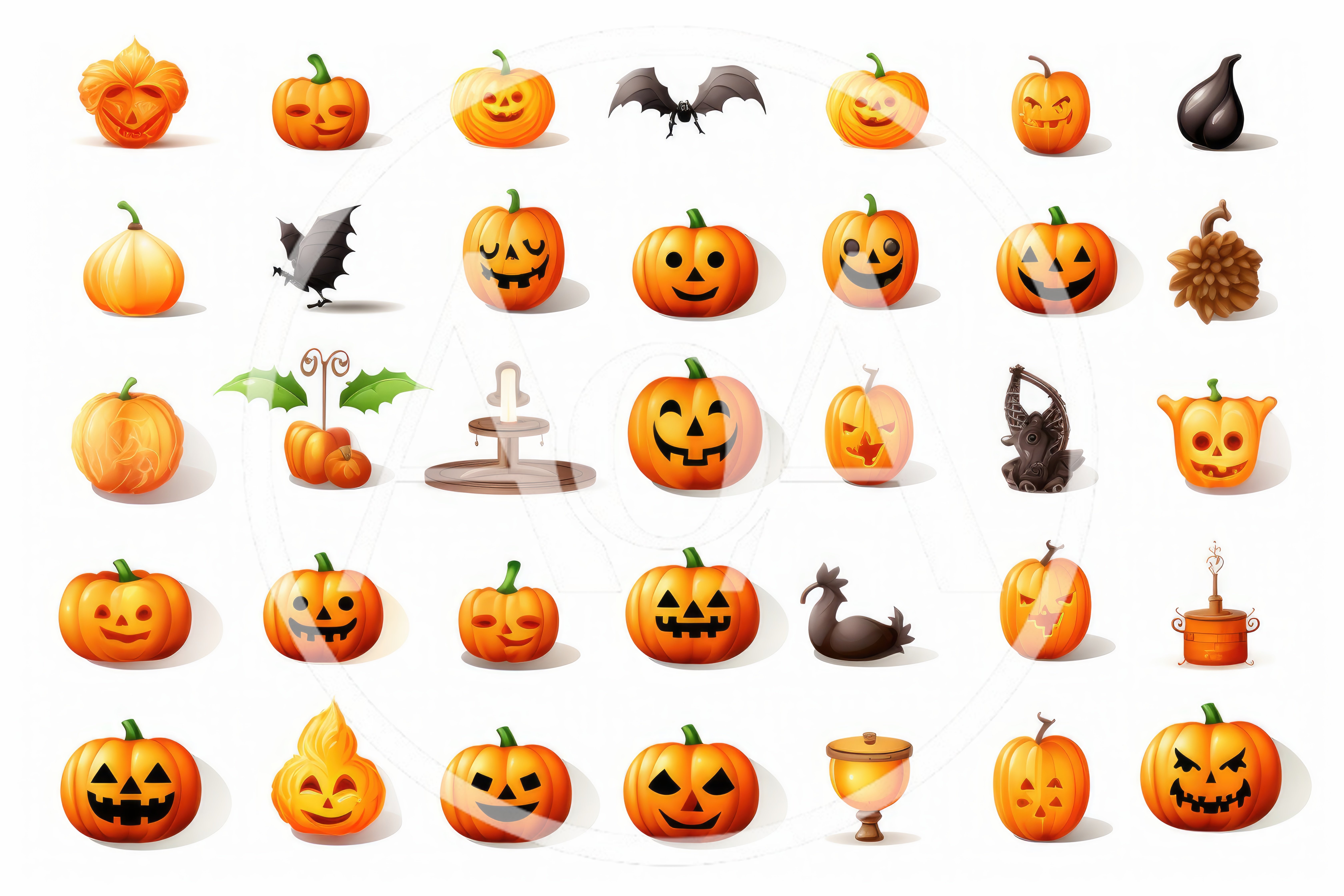 Collection of Halloween Pumpkins and Spooky Icons