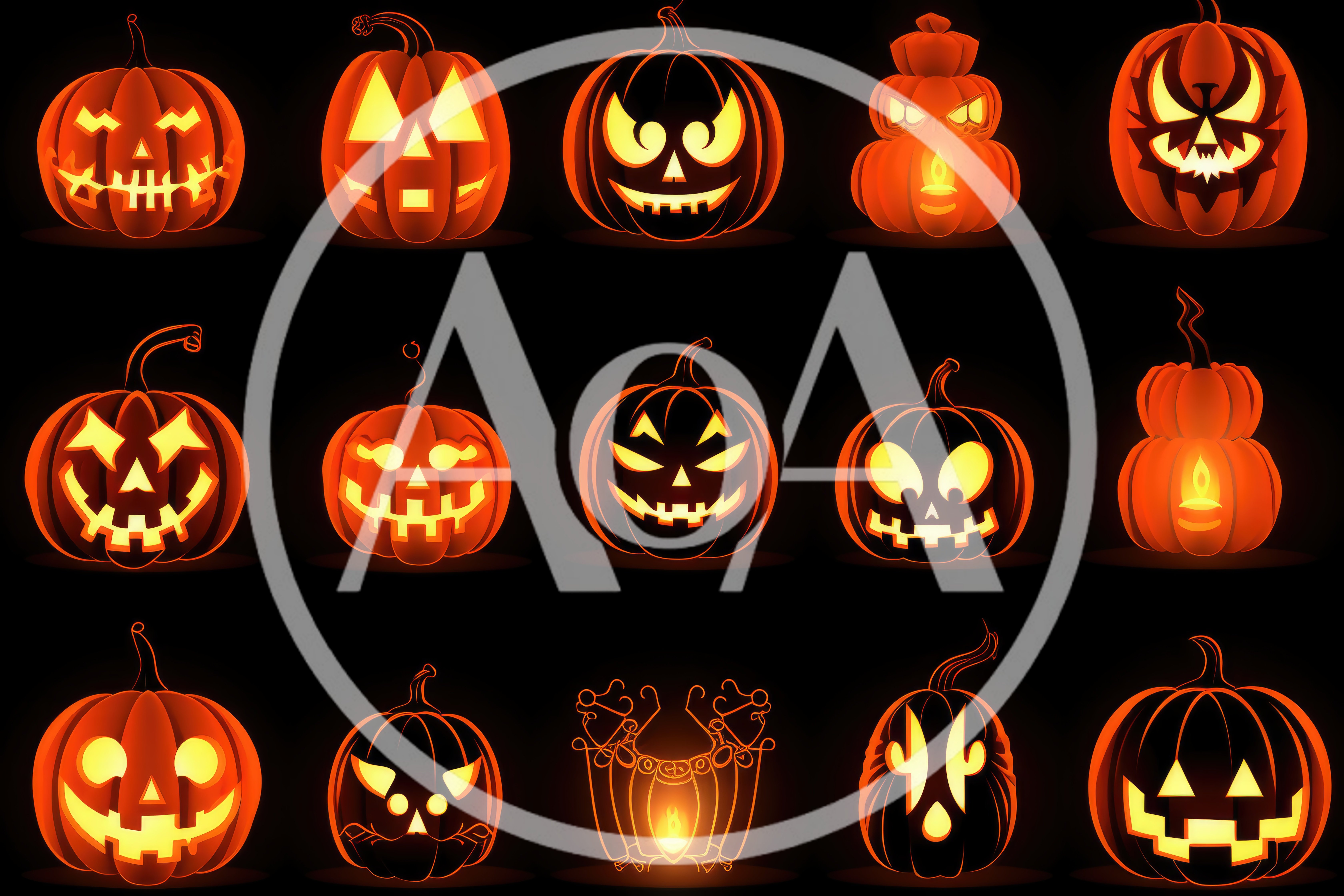 Collection of Glowing Halloween Jack O Lanterns