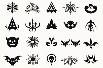 Set of Black Halloween Themed Vector Icons