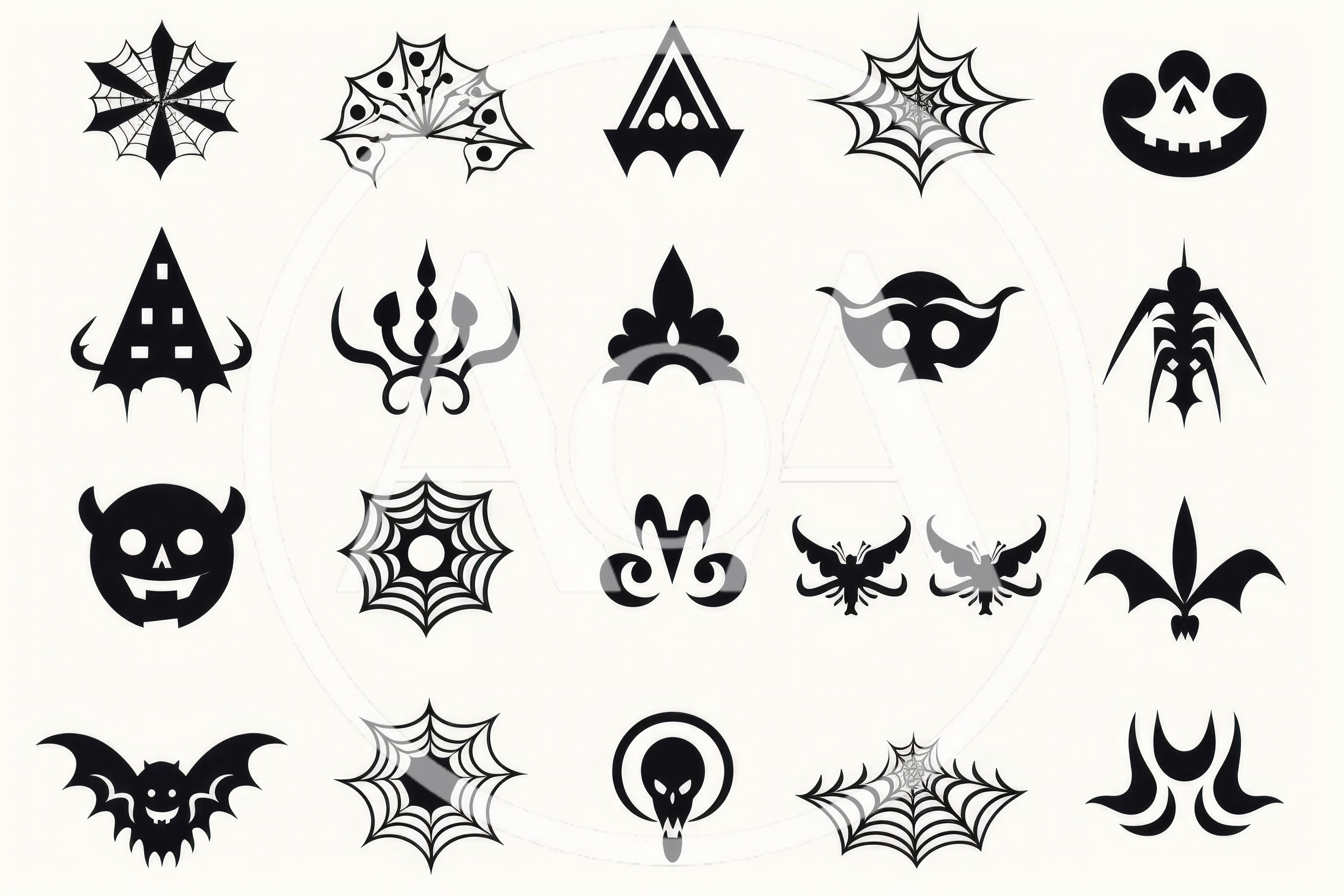 Set of Black Halloween Themed Vector Icons