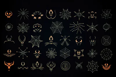 Collection Of Glowing Halloween Icons And Spider Webs