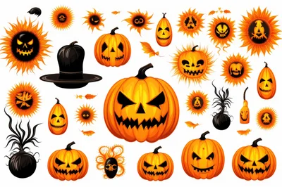 Halloween Pumpkin And Spooky Sun Icons Set