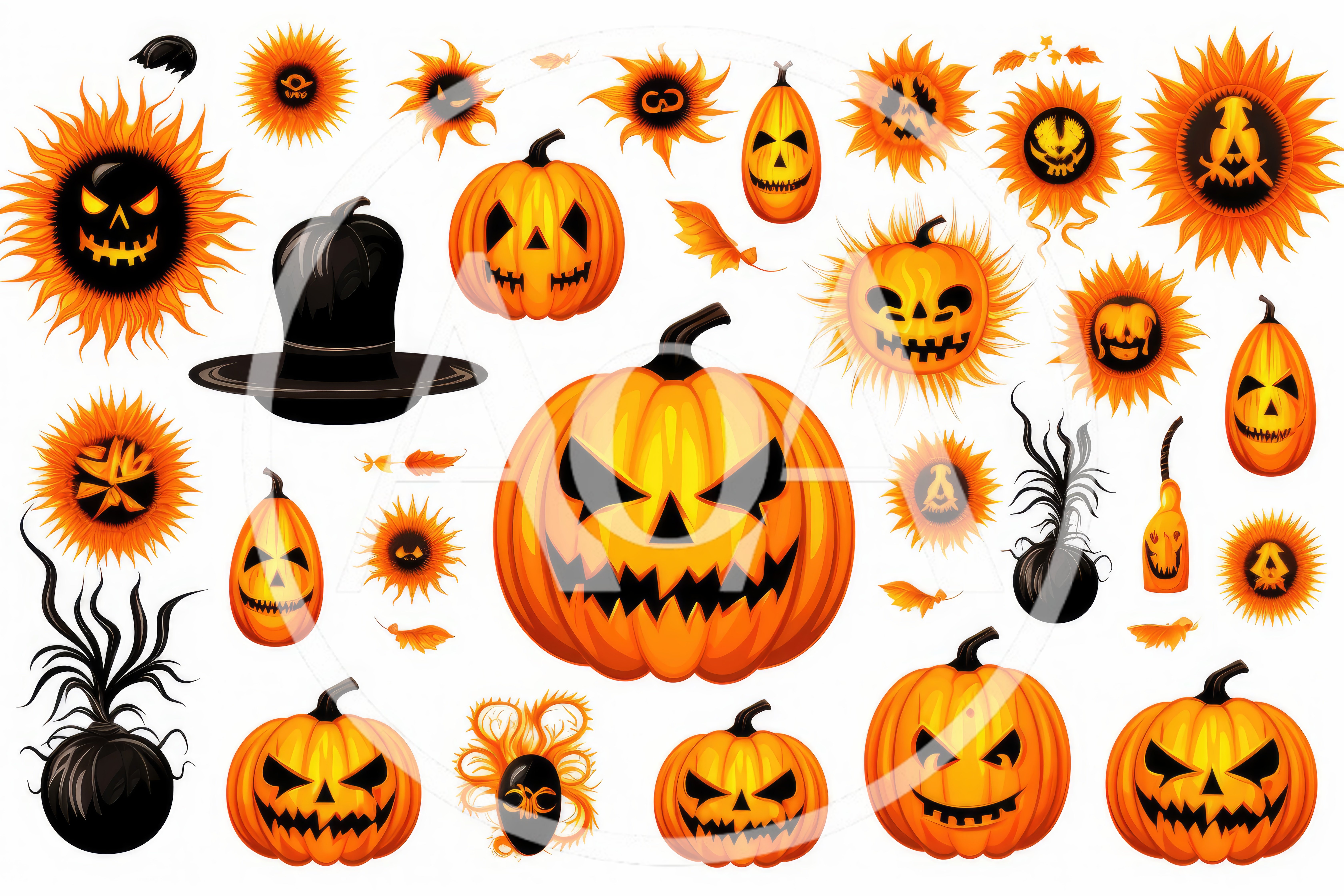 Halloween Pumpkin And Spooky Sun Icons Set