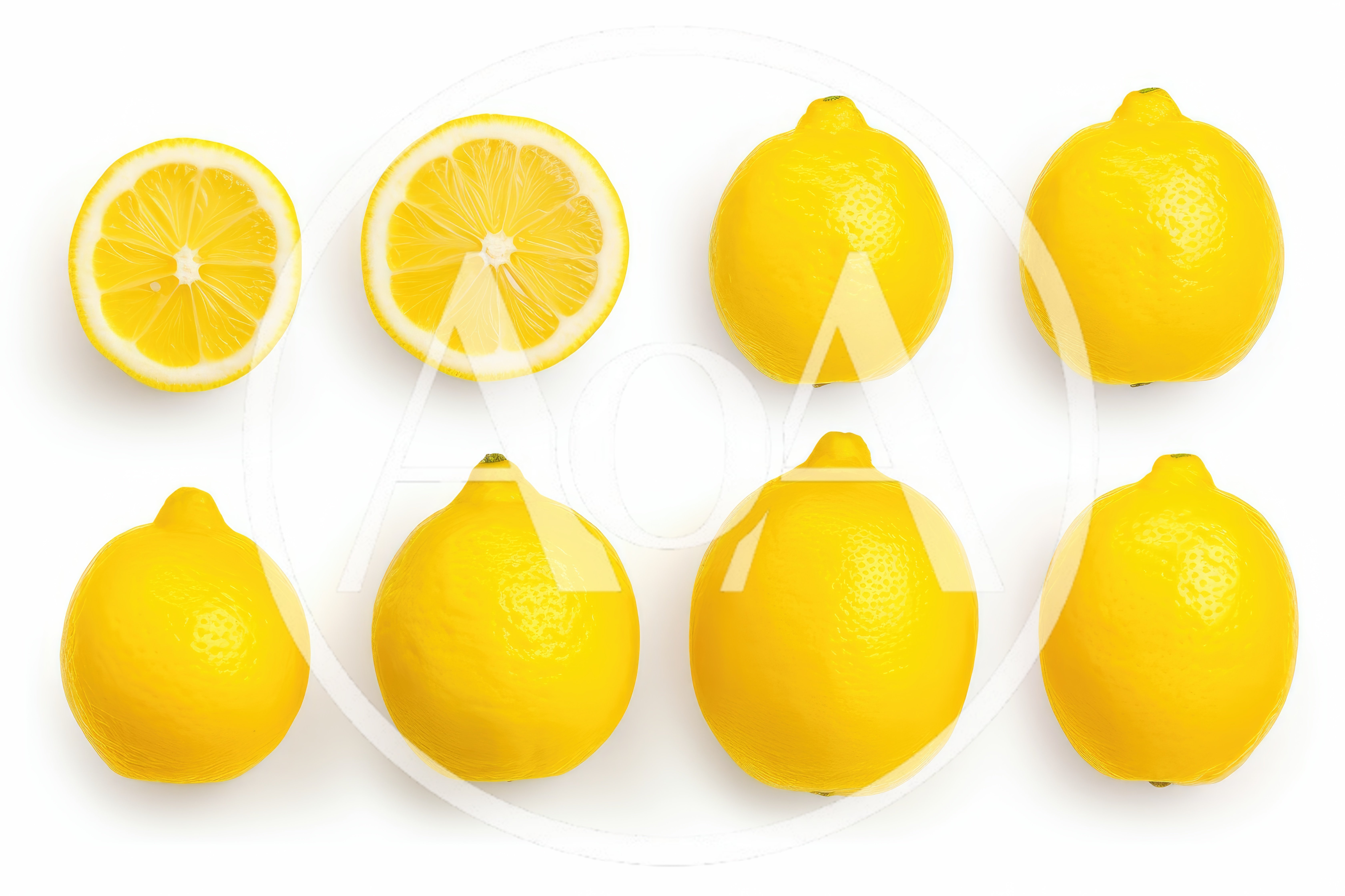 Collection Of Fresh Whole And Sliced Lemons