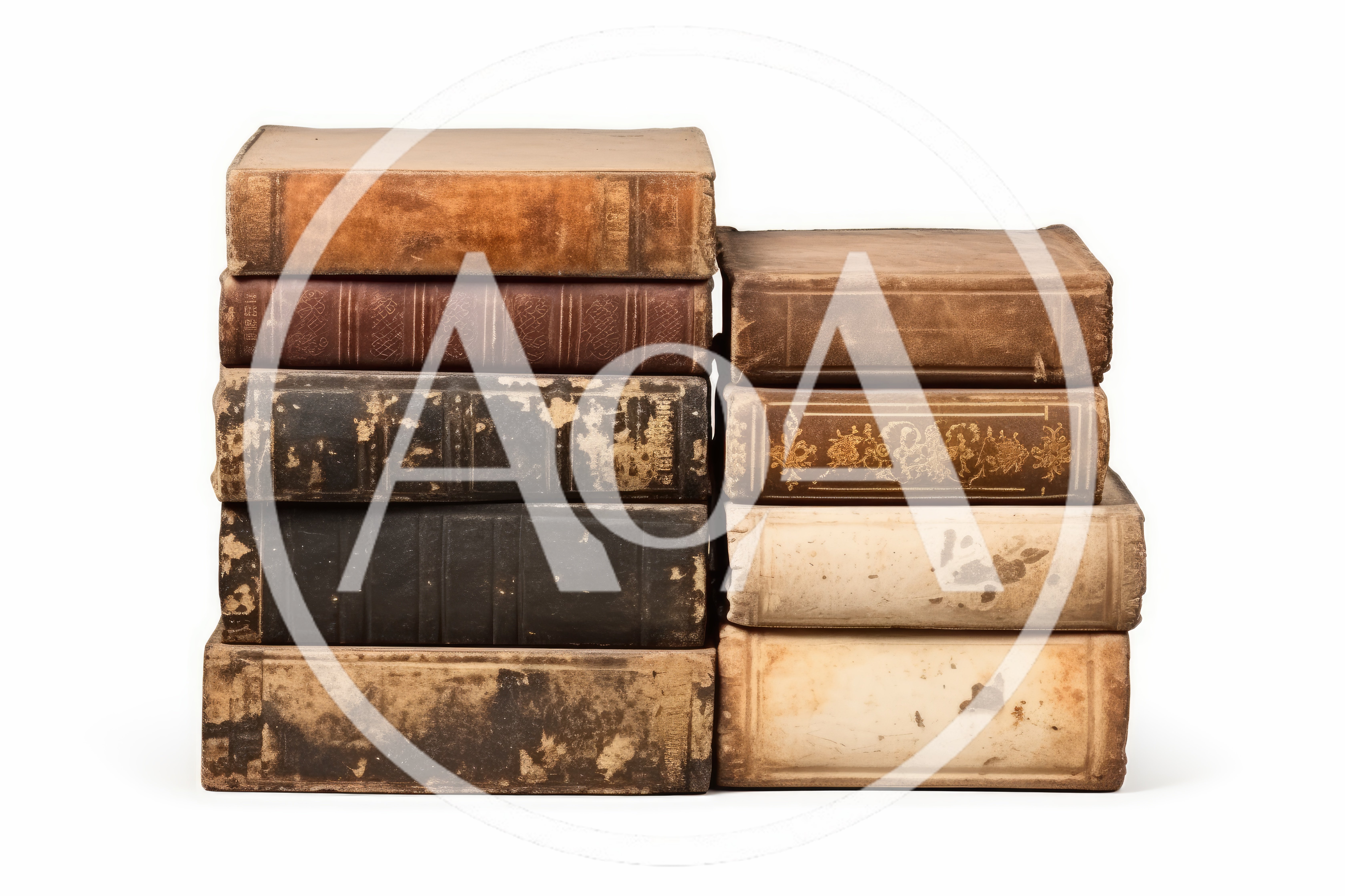 Two Stacks Of Antique Leather Bound Books