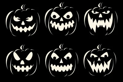 Set Of Six Spooky Halloween Pumpkin Jack O Lanterns