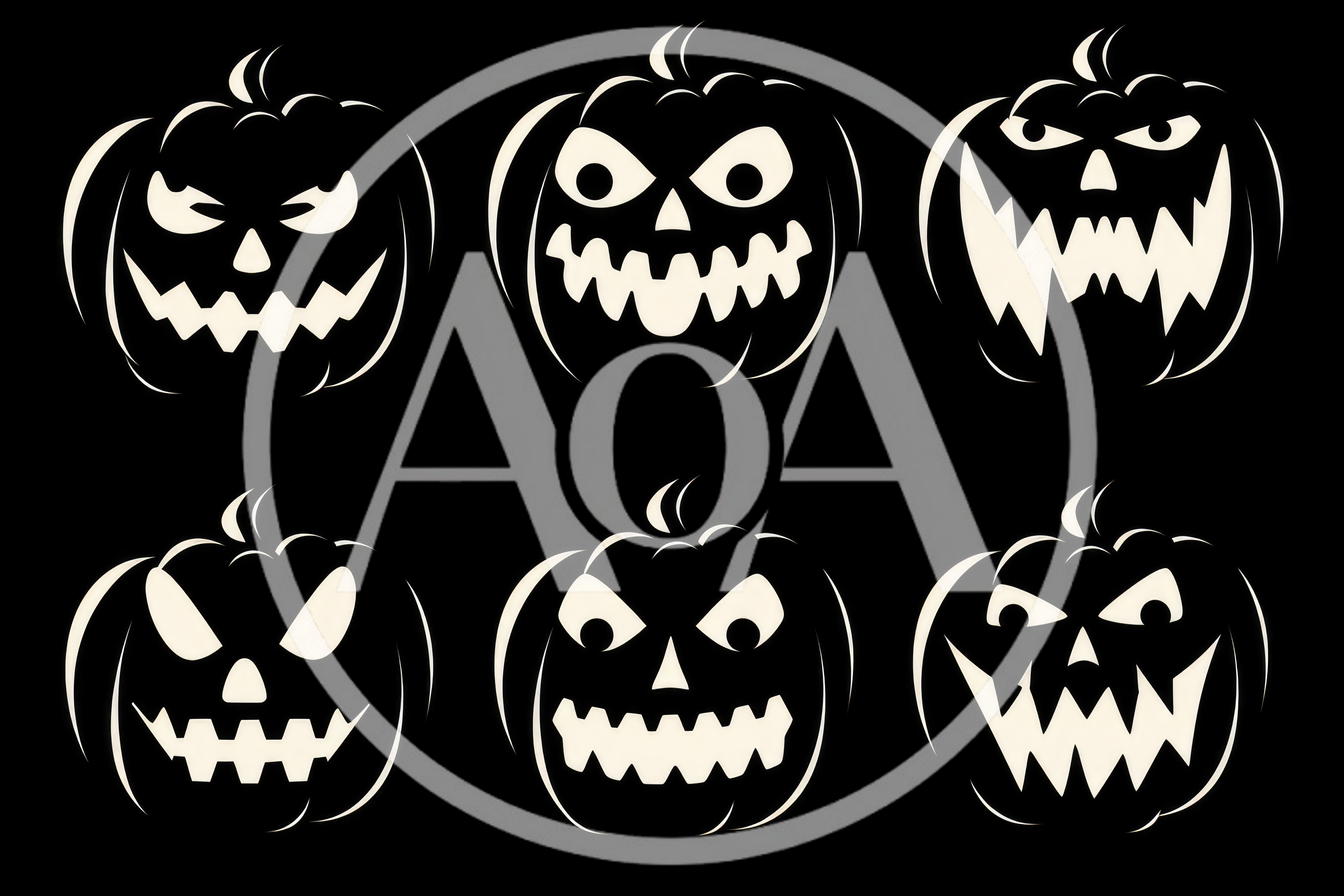 Set Of Six Spooky Halloween Pumpkin Jack O Lanterns