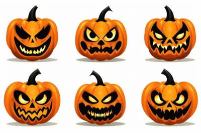 Set Of Six Spooky Halloween Jack O Lantern Pumpkins