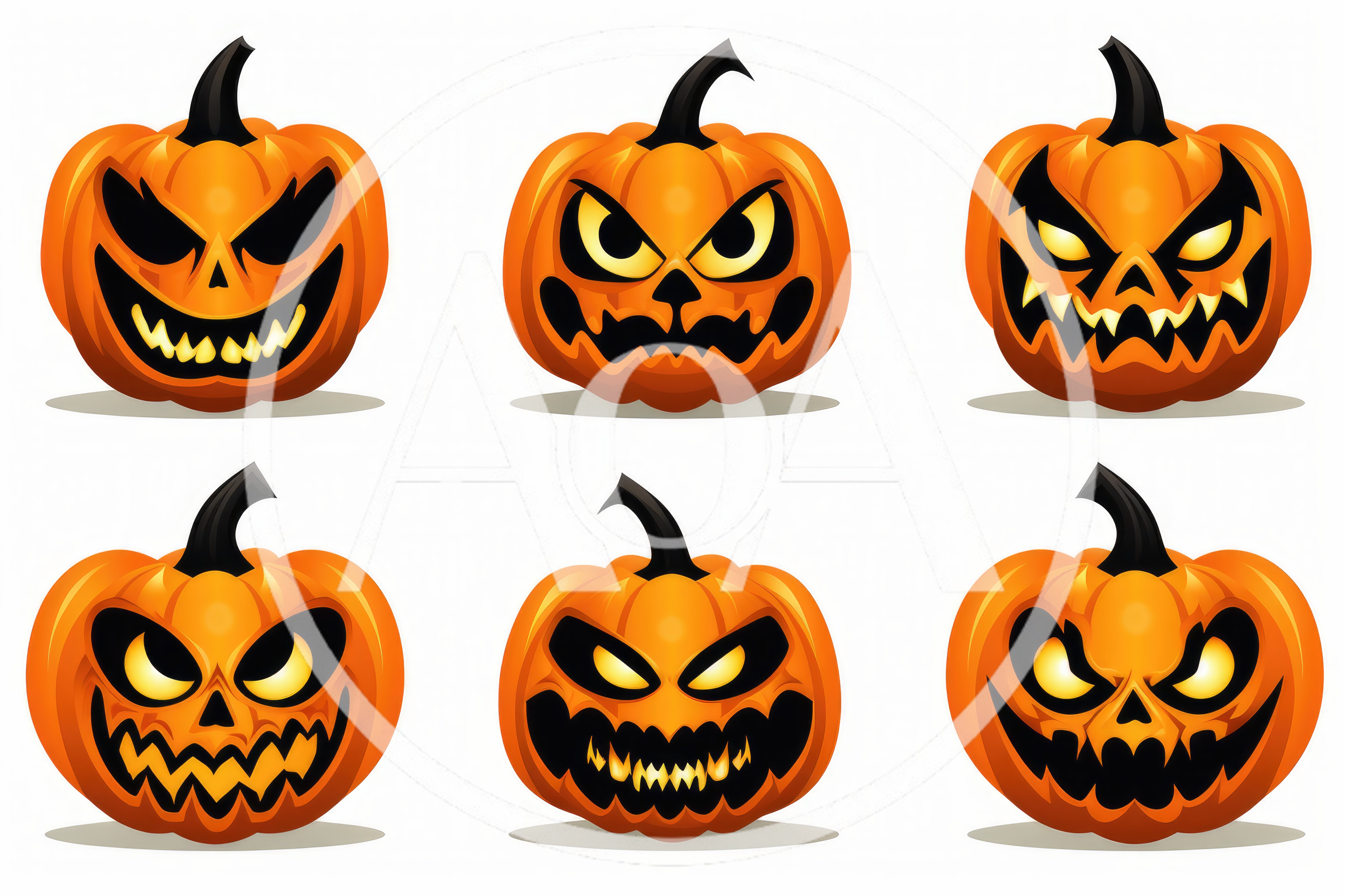 Set Of Six Spooky Halloween Jack O Lantern Pumpkins