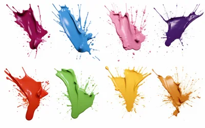 Collection of Colorful Paint Splashes on White Background
