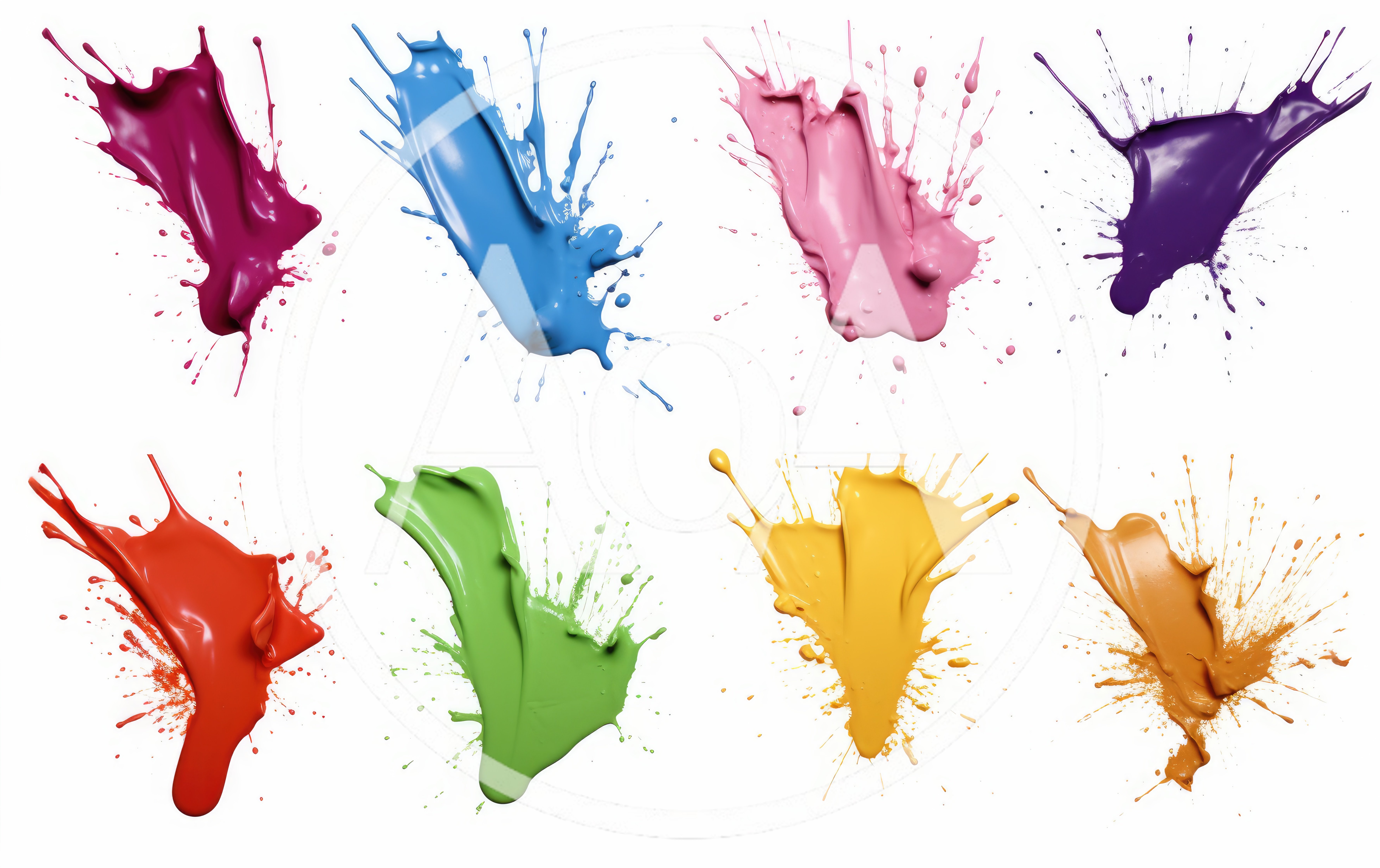Collection of Colorful Paint Splashes on White Background