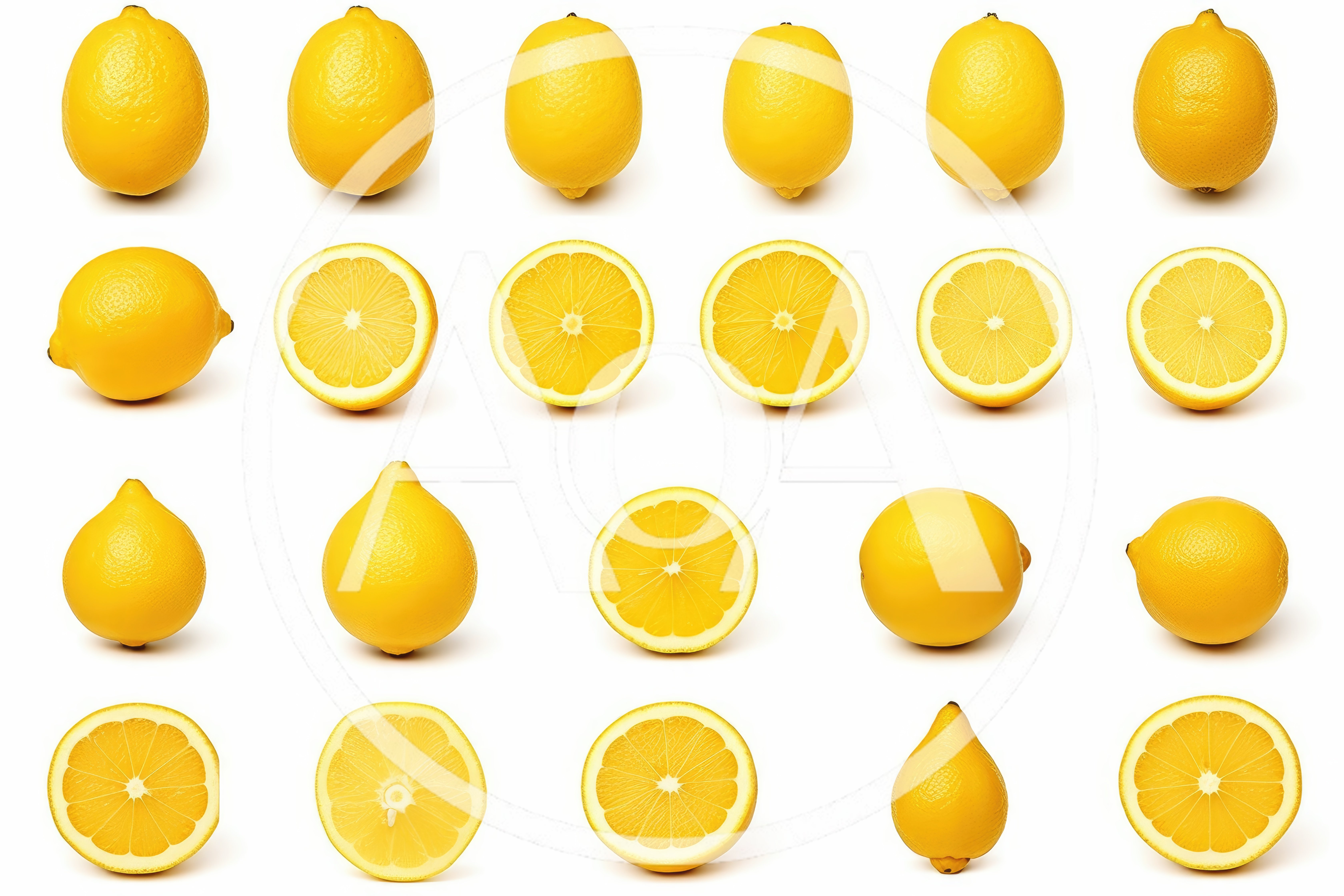 Collection Of Whole And Sliced Fresh Yellow Lemons