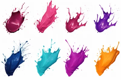 Collection Of Colorful Liquid Paint Splashes On White