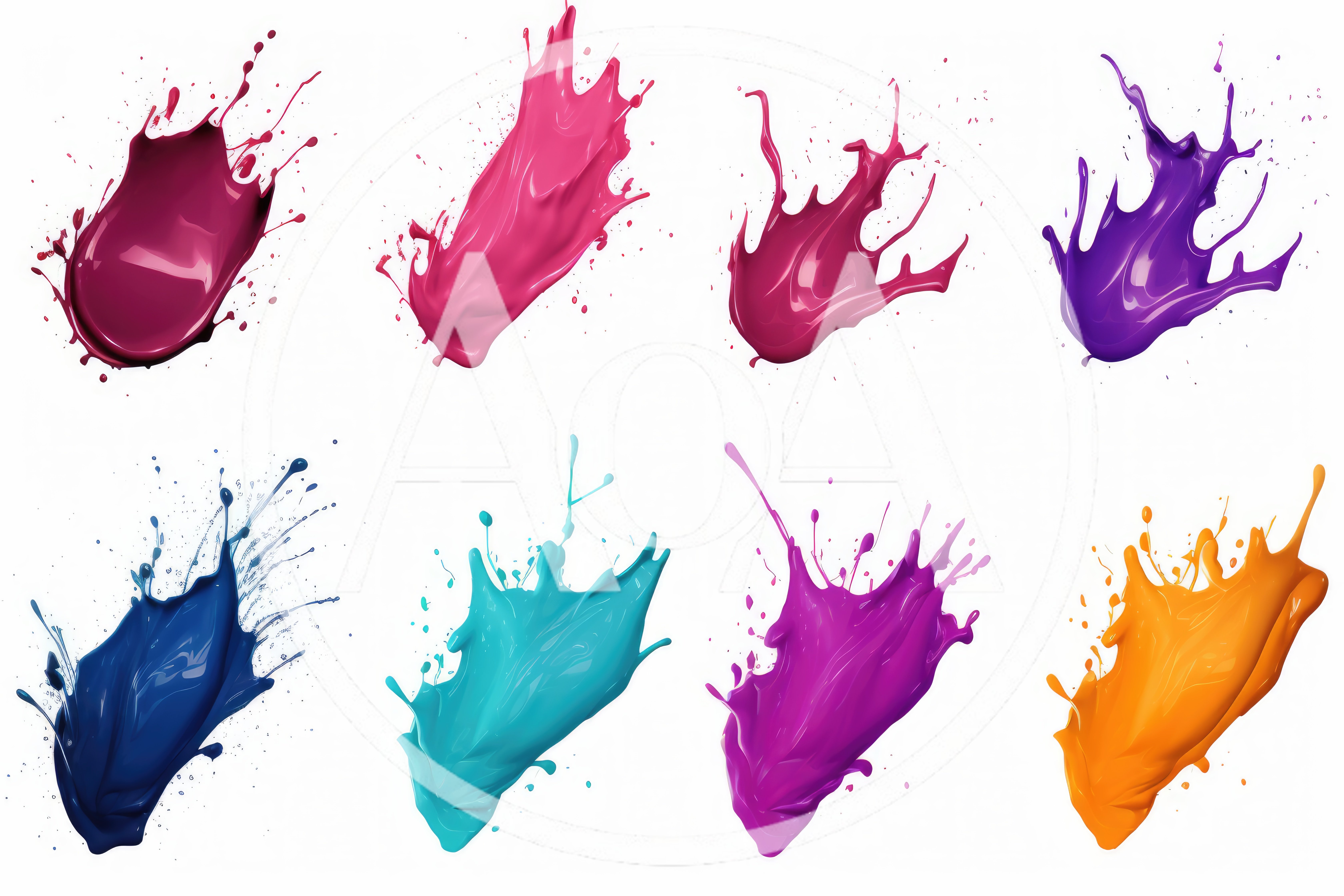 Collection Of Colorful Liquid Paint Splashes On White