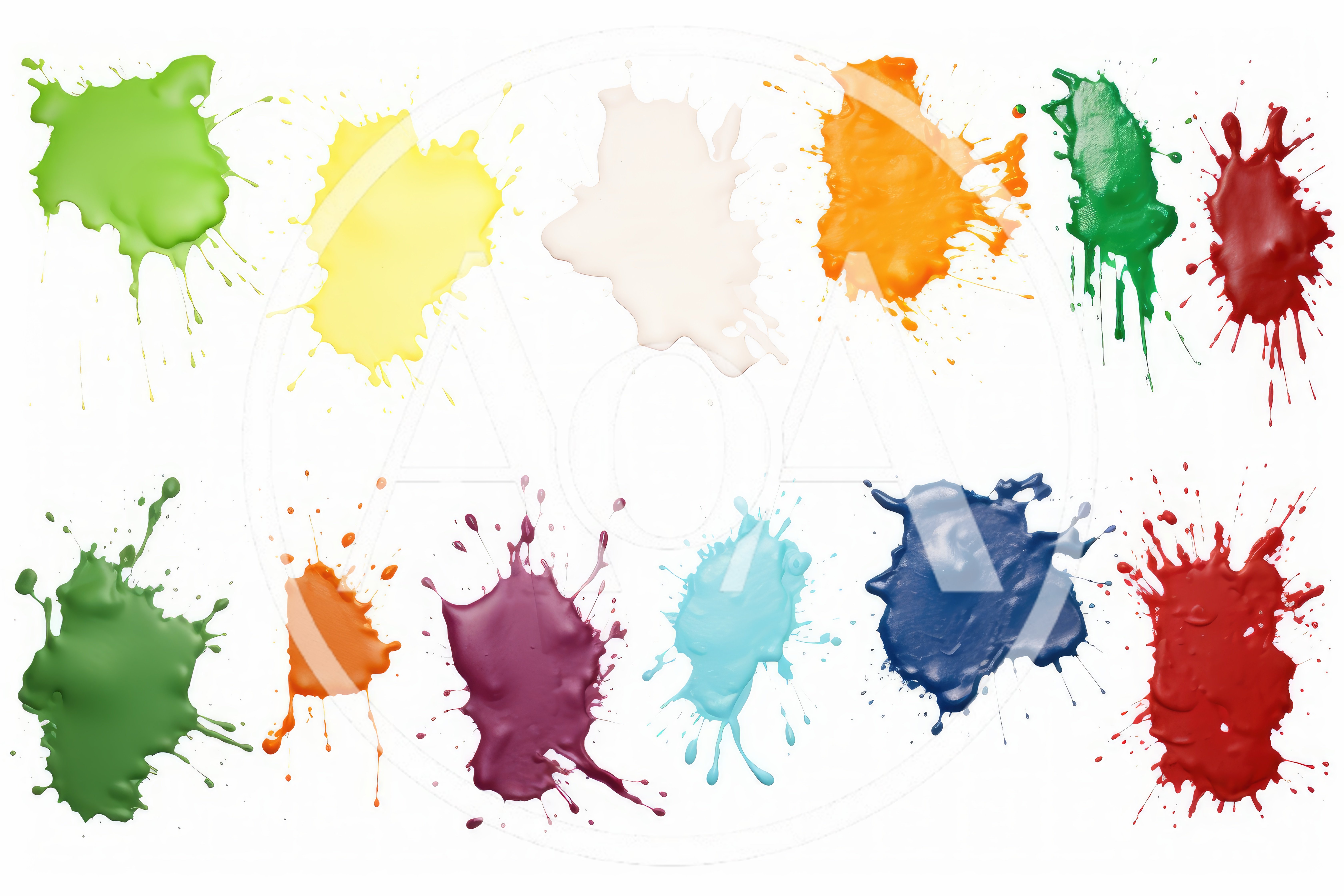 Collection Of Colorful Paint Splatters On White Background